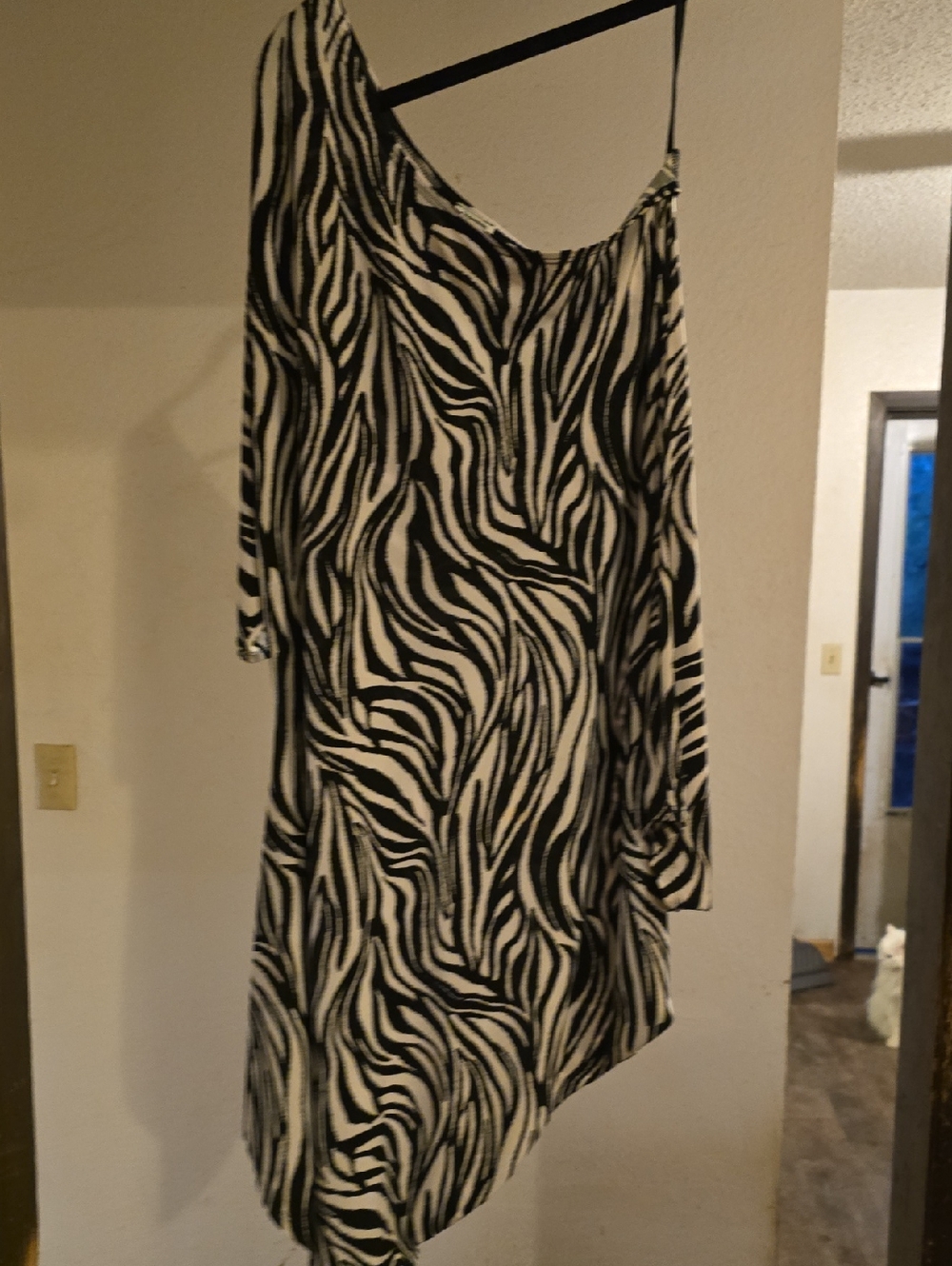 Charming Charlie Black and White Zebra Asymmetrical Off One-Shoulder Dress